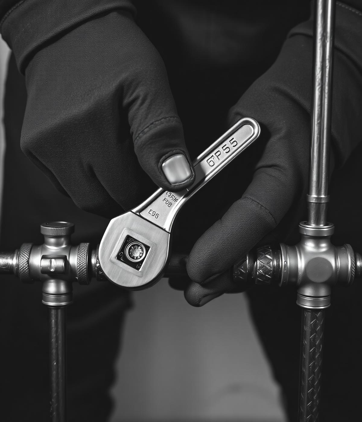 Technician tightening a fitting on copper pipework